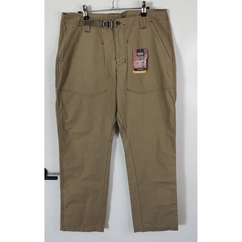 Outdoor Research RunOut Pants Men 34x32 Cafe Ripstop Belted Hiking Rock UPF 50+